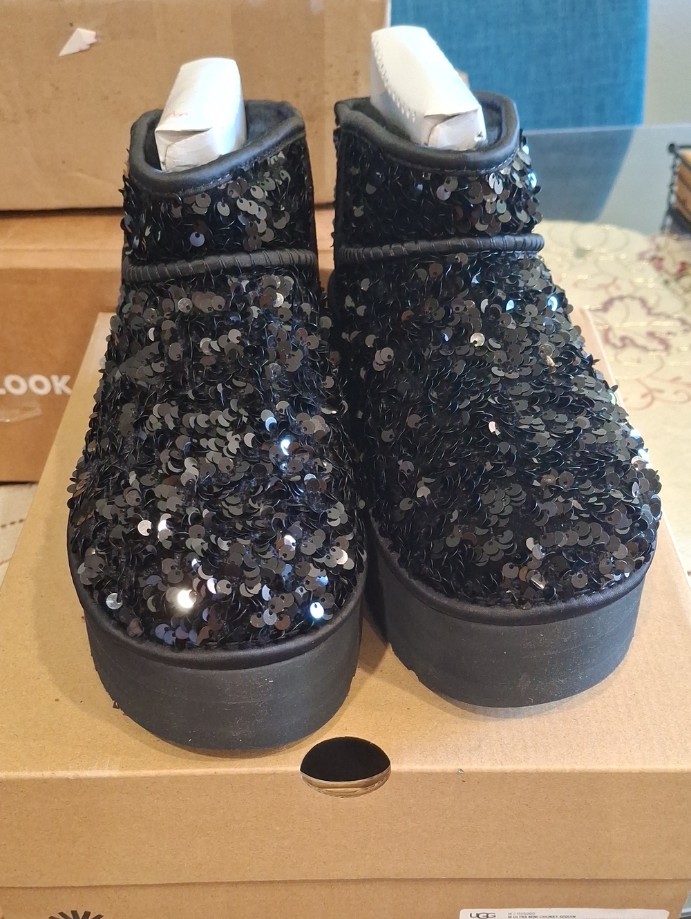 UGG Black Sequin Platform Ankle Booties
